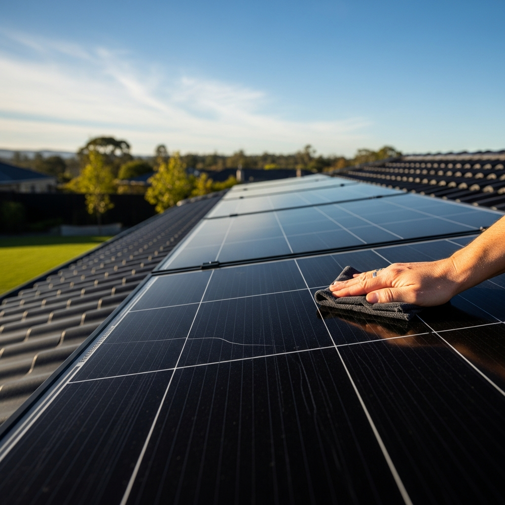 Technician inspects rooftop solar array wiring and inverter to prevent failures and reduce long-term solar panels repair cost