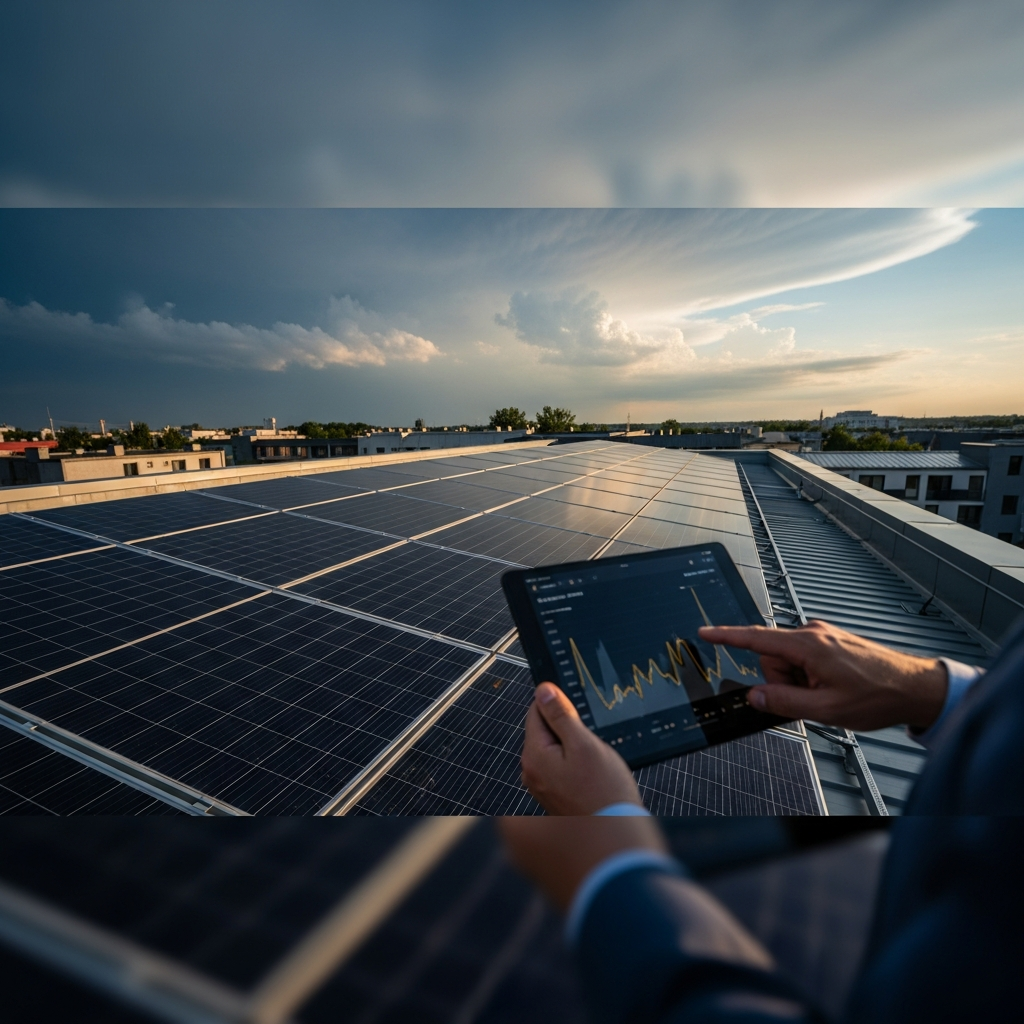 Rooftop solar array on a home after a storm, showing how many solar panels do you need to maintain output￼