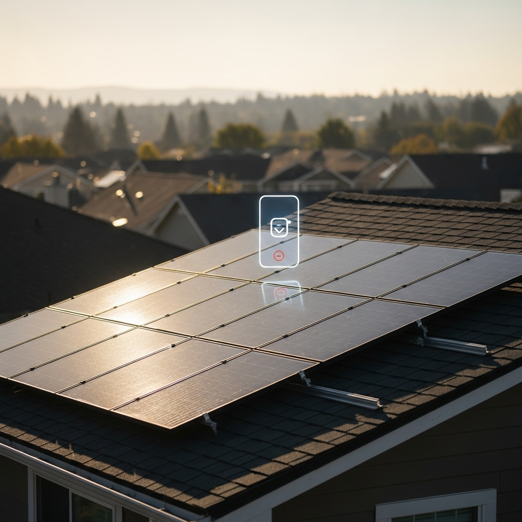 Home solar monitoring system dashboard showing daily production curve with midday drop on a residential solar array