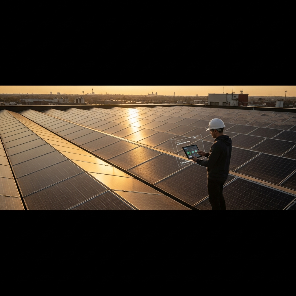 Commercial solar New Jersey rooftop system with monitoring dashboard showing reduced output after utility meter upgrade