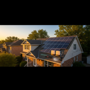 House roof with solar panels during inspection, showing roof replacement cost with solar panels for homeowners