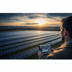 Solar monitoring companies track rooftop panel output as a technician reviews inverter data to catch hidden losses early.