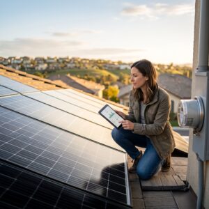 Rooftop solar panels on a home as owners ask should we get solar panels while reviewing summer production and bill savings