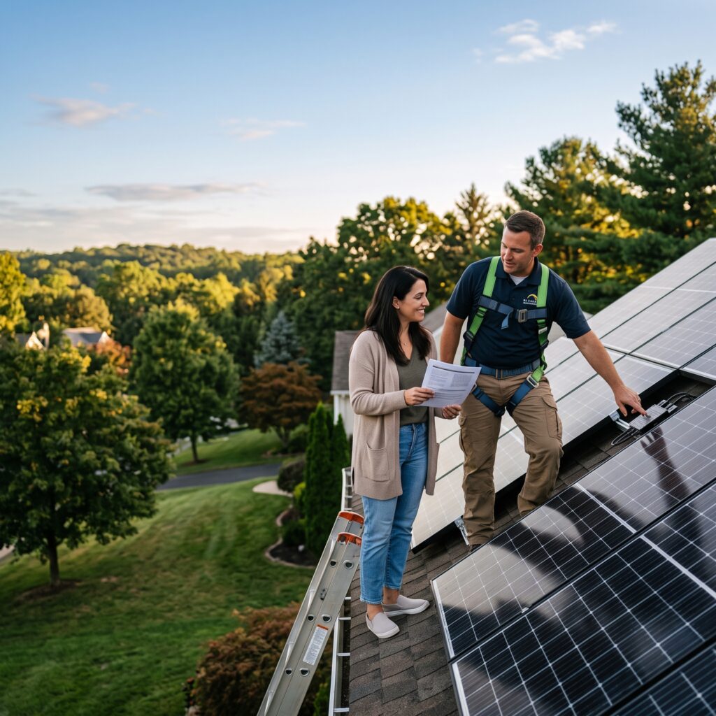 Rooftop solar panels on a New Jersey home, illustrating top solar companies in New Jersey and local installer quality