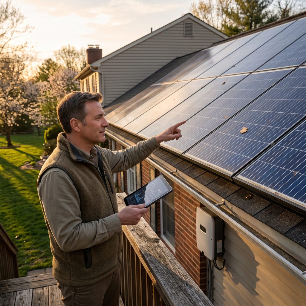 Solar dashboard and rooftop panels help owners monitor solar output and catch spring performance drops before summer losses