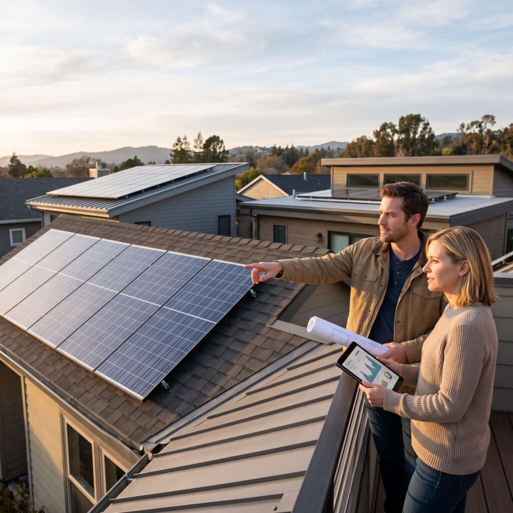 Best roof shape for solar panels shown on simple gable and shed roofs with open, sunlit planes for strong panel layout