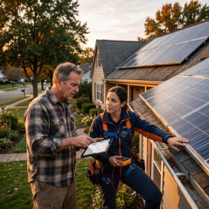 Rooftop home solar systems NJ homes use, with panels and inverter service context tied to permits and repairs statewide