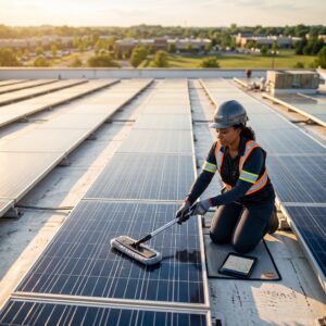 Business solar system on a commercial rooftop, highlighting solar growth and hidden summer performance losses